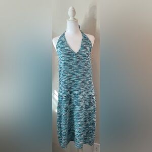 Fashion Nova Blue and White Halter Sweater Dress